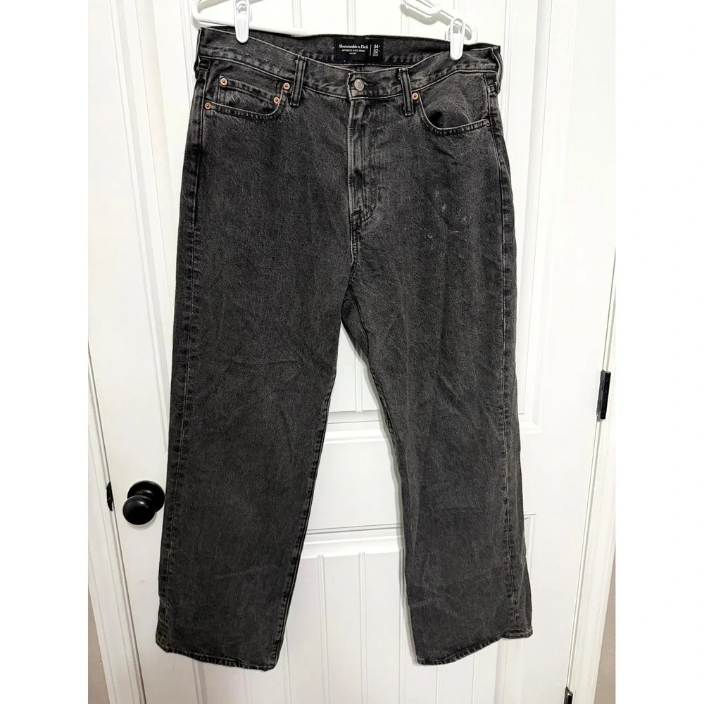 Abercrombie & Fitch Baggy Jeans Mens 34 Washed Black Authentic Rigid Denim 6568